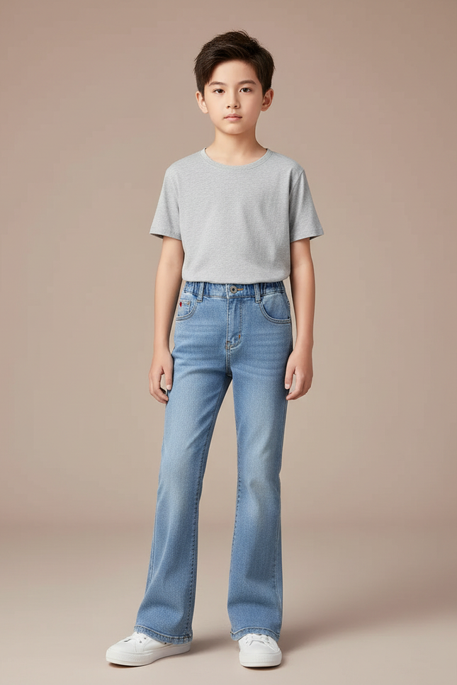 Pantalon Patte D'Éléphant Denim Clair Taille Haute Enfant - Bleu Jean