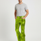 Pantalon Patte D'Éléphant Vert Métallique Brillant Évasé Homme - Polyester