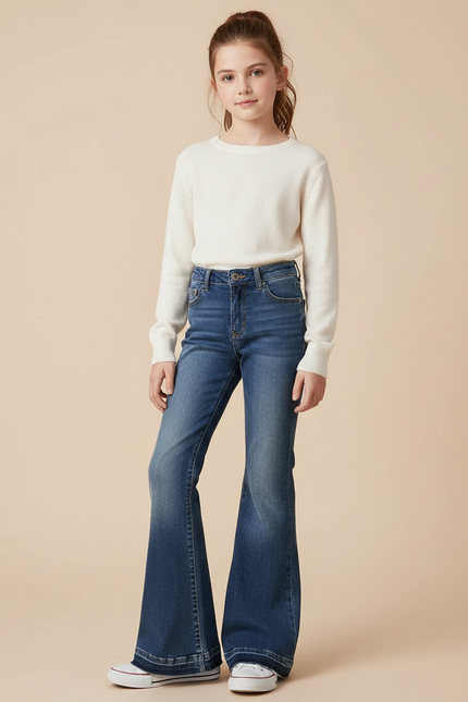 Pantalon Patte D'Éléphant Jean Bleu Décontracté Évasé