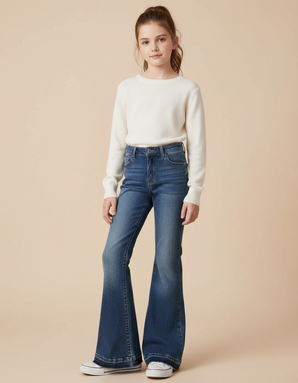 Pantalon Patte D'Éléphant Jean Bleu Décontracté Évasé