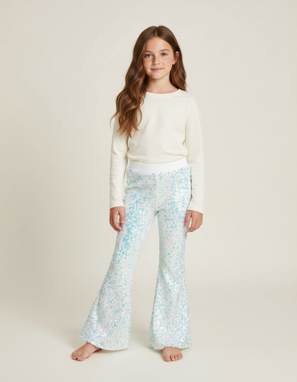 Pantalon Patte D'Éléphant Paillettes Blanches Turquoise Évasé Confortable Fille - Multicolore Polyester