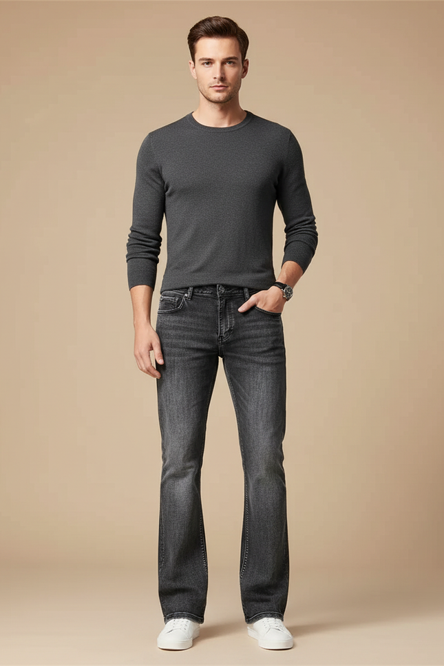 Pantalon Patte D'Éléphant Jean Délavé Gris Homme Classique