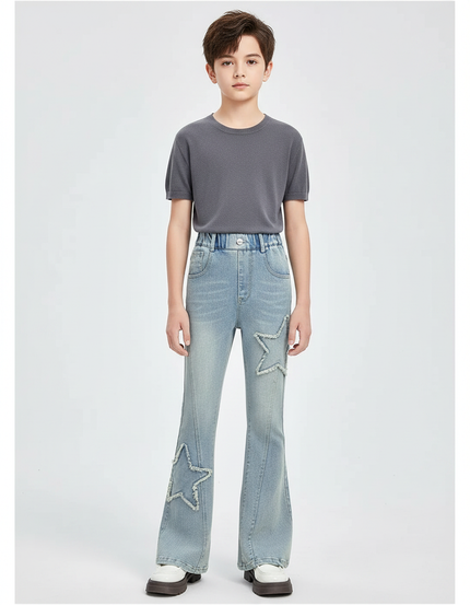 Pantalon Patte D'Éléphant Denim Bleu Étoiles Évasé Enfant - Jean