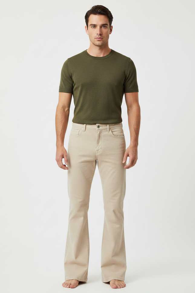 Pantalon Patte D'Éléphant Beige Clair Homme Décontracté Évasé - Coton