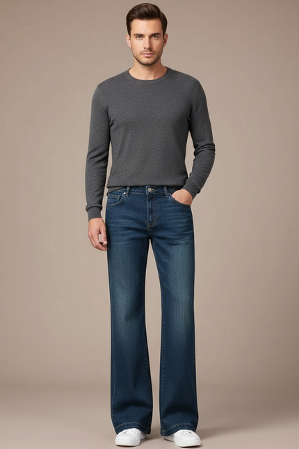 Pantalon Patte D'Éléphant Jean Bleu Classique Ample Denim