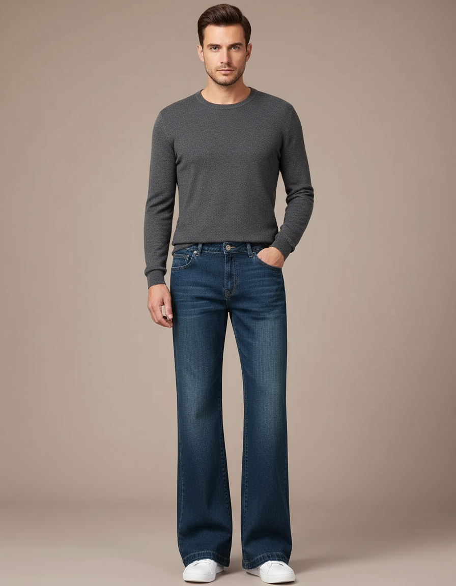 Pantalon Patte D'Éléphant Jean Bleu Classique Ample Denim