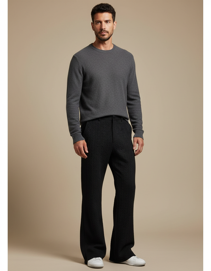 Pantalon Patte D'Éléphant Noir Texturé Évasé Décontracté Homme - Maille