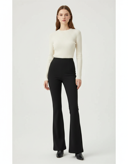 Pantalon Patte D'Éléphant Noir Élasthanne Taille Haute Fluide - Maille
