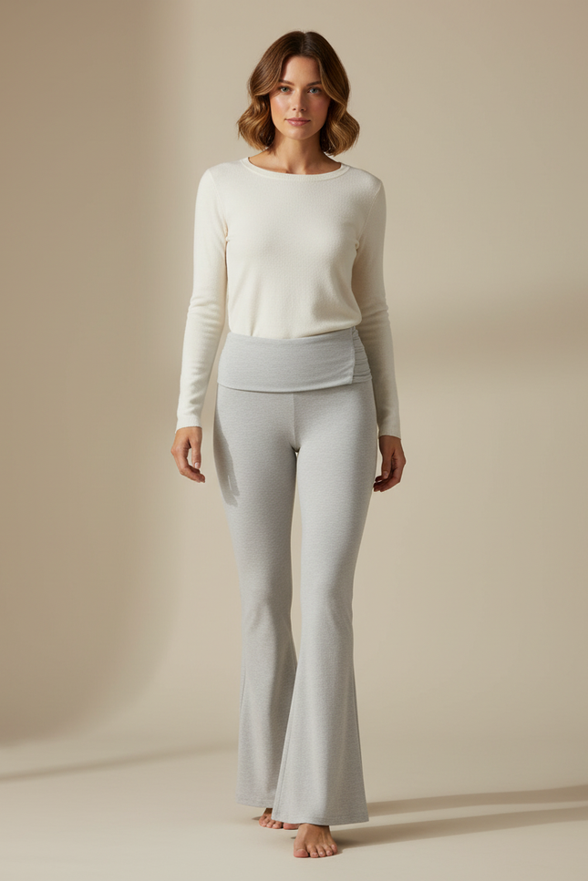 Pantalon Patte D'Éléphant Gris Clair Confortable Évasé Femme - Molleton
