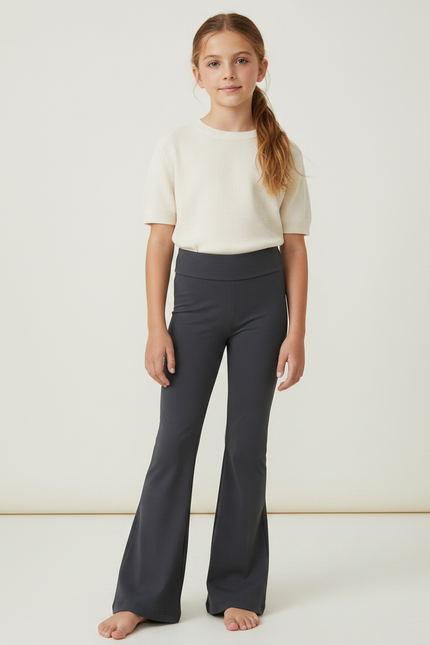 Pantalon Patte D'Éléphant Gris Uni Évasé Confortable Fille - Maille