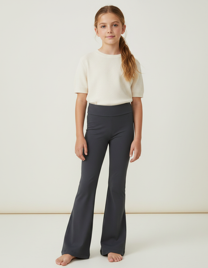 Pantalon Patte D'Éléphant Gris Uni Évasé Confortable Fille - Maille