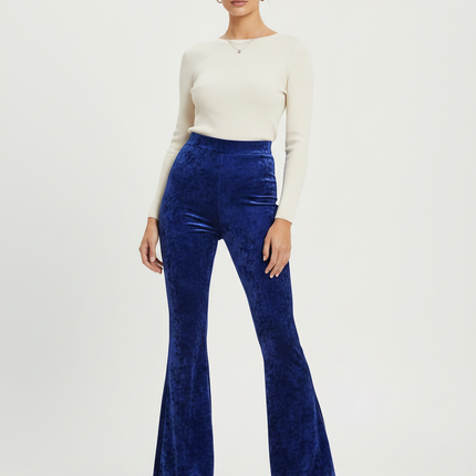 Pantalon Patte D'Éléphant Velours Bleu Royal Taille Haute