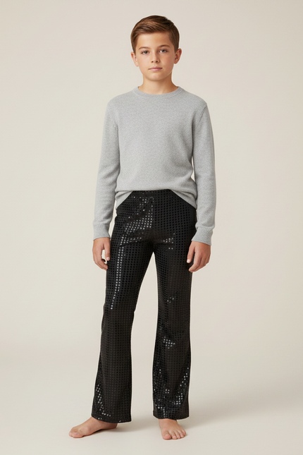 Pantalon Patte D'Éléphant Noir Paillettes Brillantes Évasé Enfant - Polyester