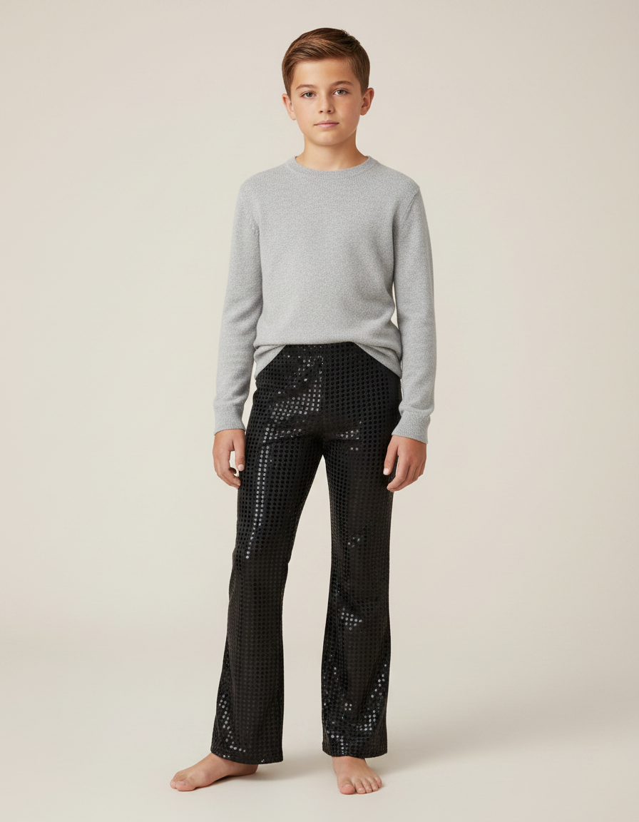 Pantalon Patte D'Éléphant Noir Paillettes Brillantes Évasé Enfant - Polyester