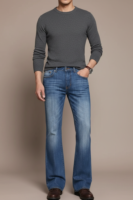 Pantalon Patte D'Éléphant Jean Bleu Classique Ample Homme
