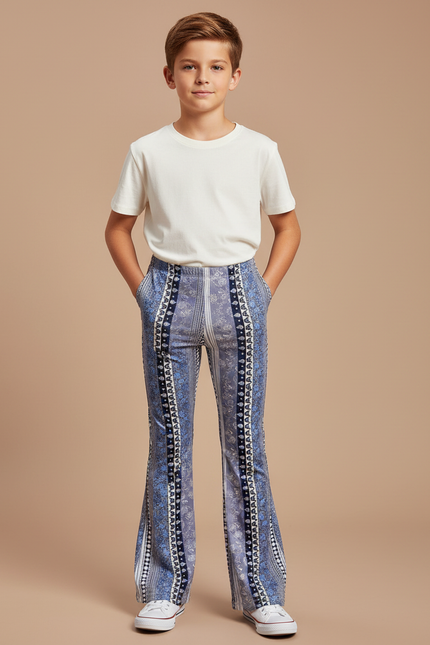 Pantalon Patte D'Éléphant Imprimé Bleu Élastique Ajusté Enfant - Polyester
