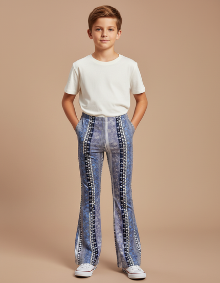 Pantalon Patte D'Éléphant Imprimé Bleu Élastique Ajusté Enfant - Polyester