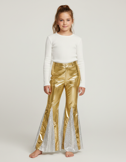 Pantalon Patte D'Éléphant Doré Métallique Paillettes Argentées Fille - Polyester
