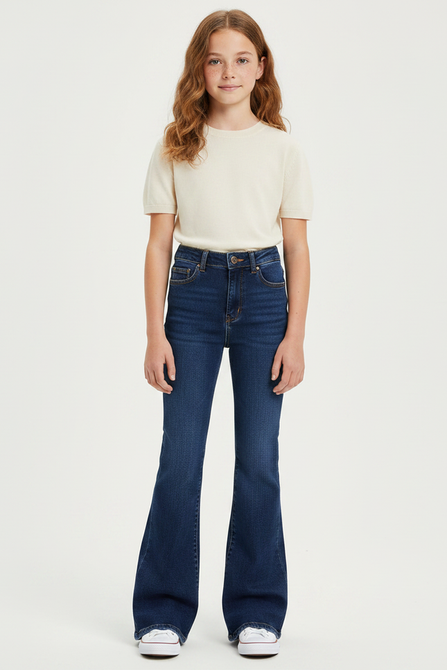 Pantalon Patte D'Éléphant Bleu Denim Taille Haute Évasé - Marine Jean