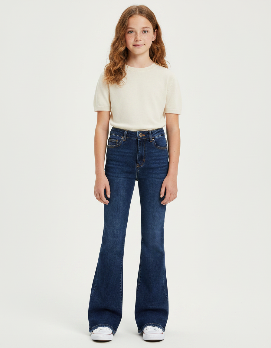 Pantalon Patte D'Éléphant Bleu Denim Taille Haute Évasé - Marine Jean