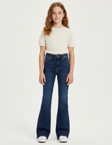 Pantalon Patte D'Éléphant Bleu Denim Taille Haute Évasé - Marine Jean