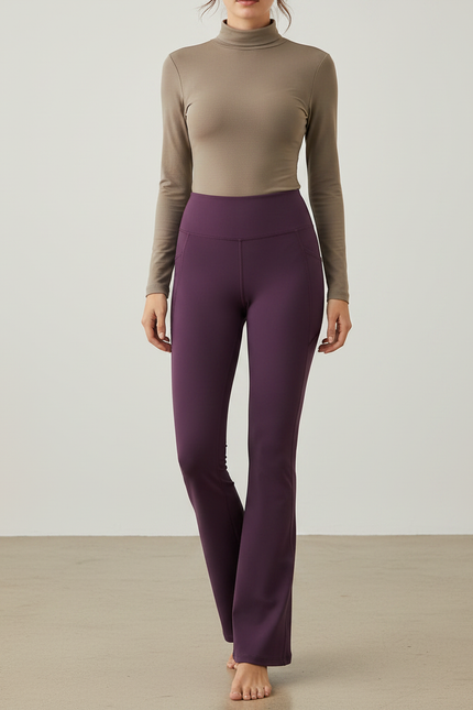Pantalon Patte D'Éléphant Violet Taille Haute Évasé Stretch Confortable - Polyester