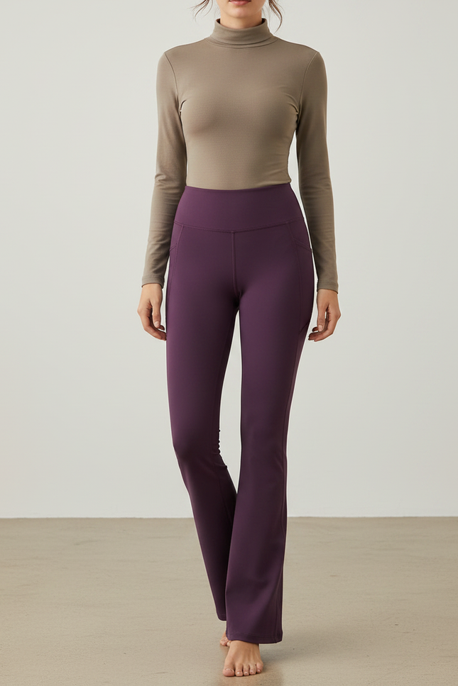 Pantalon Patte D'Éléphant Violet Taille Haute Évasé Stretch Confortable - Polyester