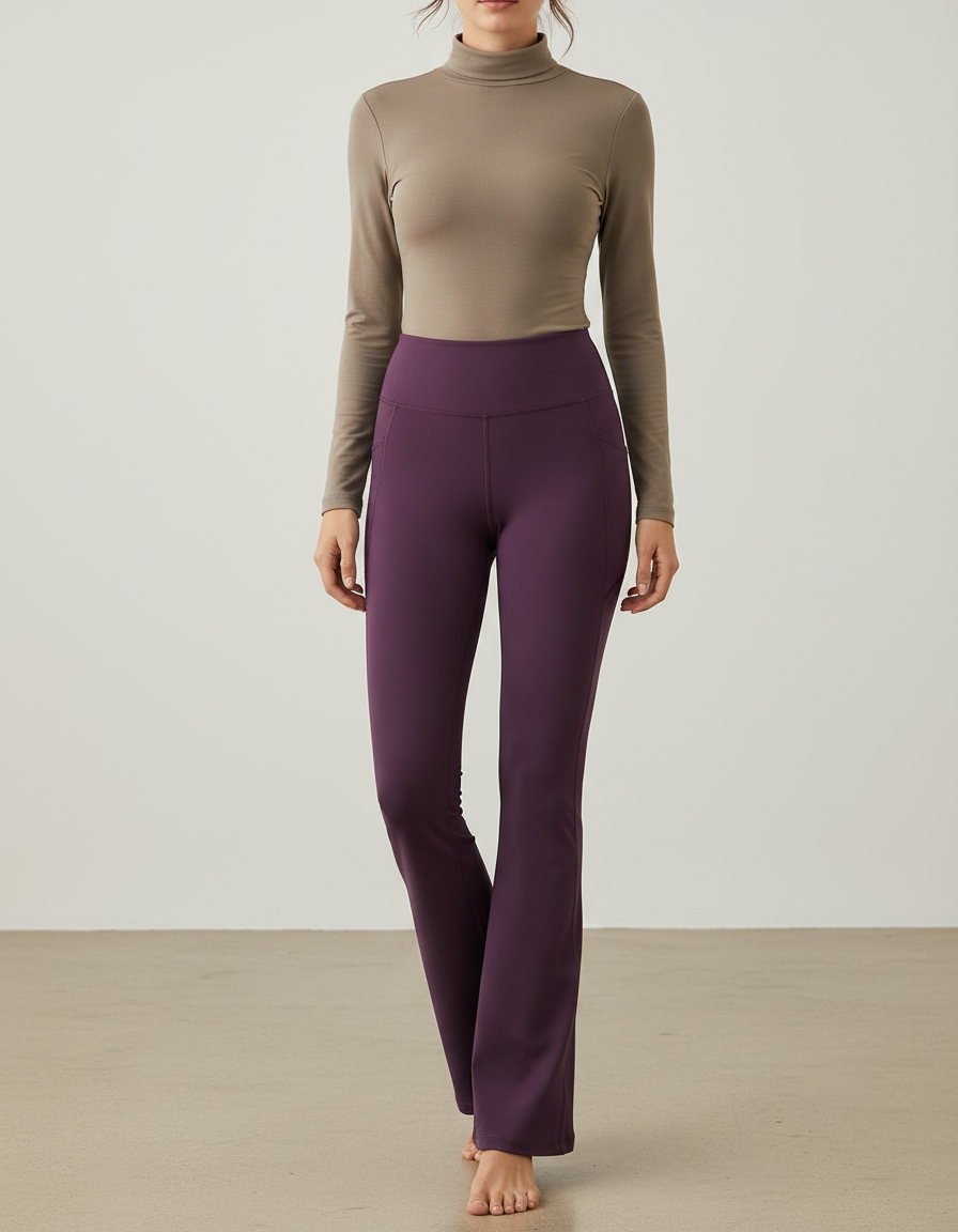Pantalon Patte D'Éléphant Violet Taille Haute Évasé Stretch Confortable - Polyester