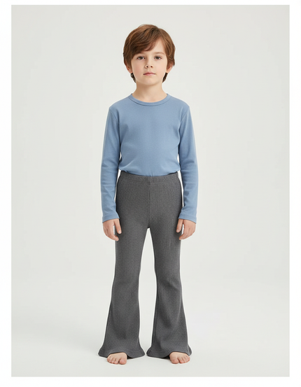 Pantalon Patte D'Éléphant Côtelé Gris Confortable Évasé Enfant - Maille