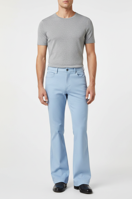 Pantalon Patte D'Éléphant Bleu Clair Stretch Élégant Homme - Polyester