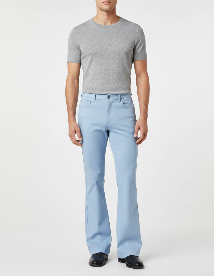 Pantalon Patte D'Éléphant Bleu Clair Stretch Élégant Homme - Polyester