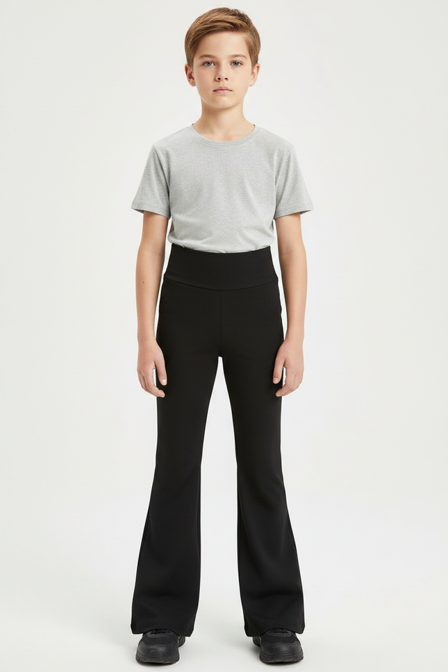 Pantalon Patte D'Éléphant Noir Élasthanne Taille Haute Confortable - Polyester