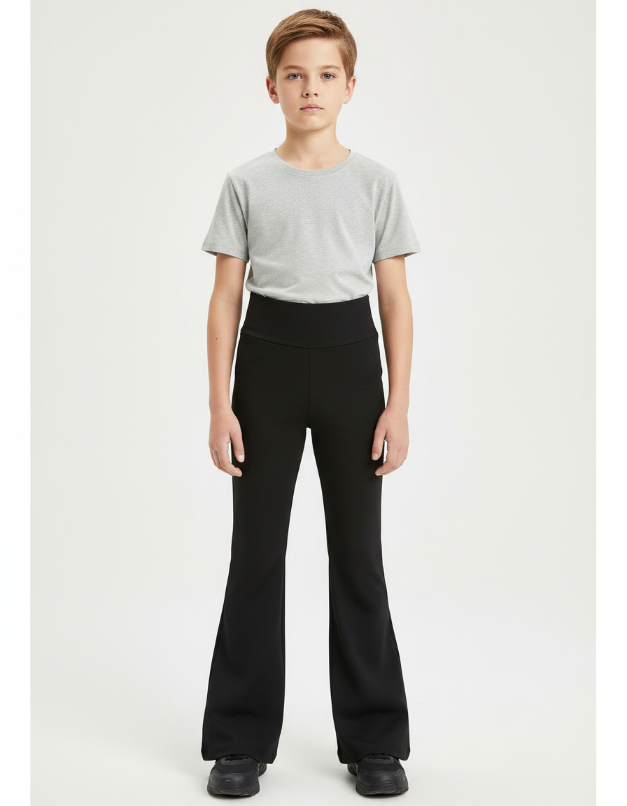 Pantalon Patte D'Éléphant Noir Élasthanne Taille Haute Confortable - Polyester