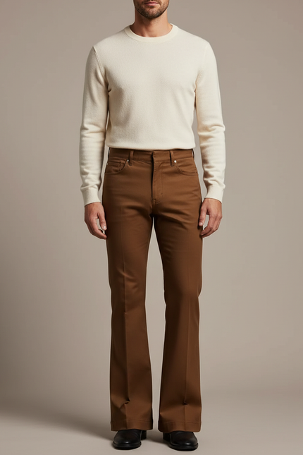 Pantalon Patte D'Éléphant Marron Vintage Décontracté Homme - Gabardine