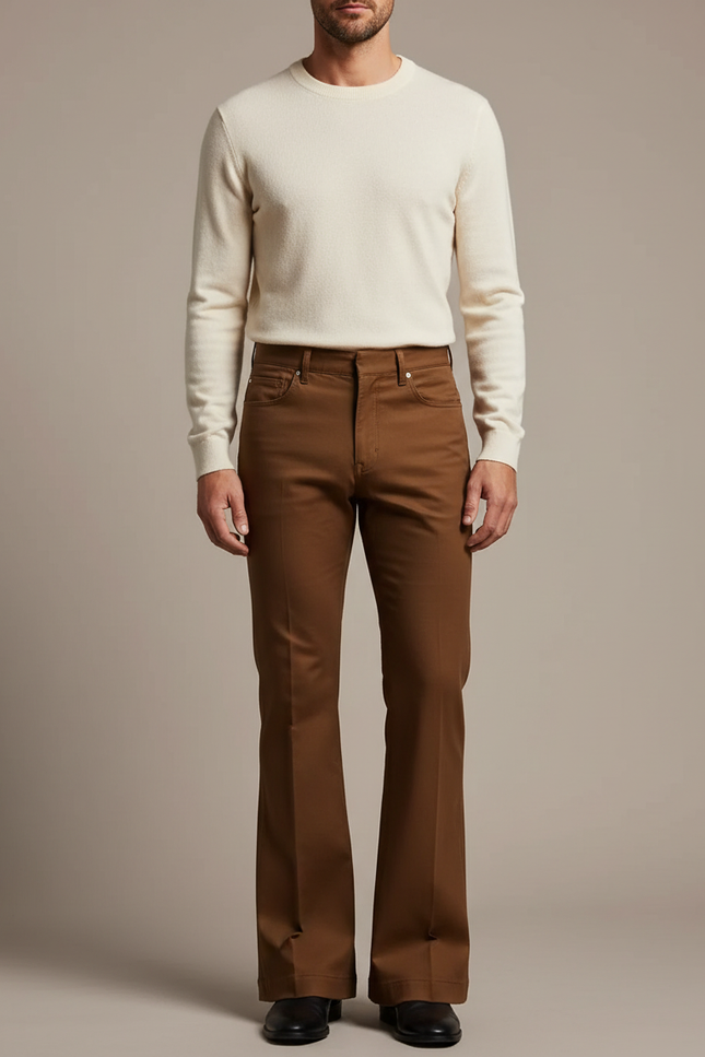 Pantalon Patte D'Éléphant Marron Vintage Décontracté Homme - Gabardine