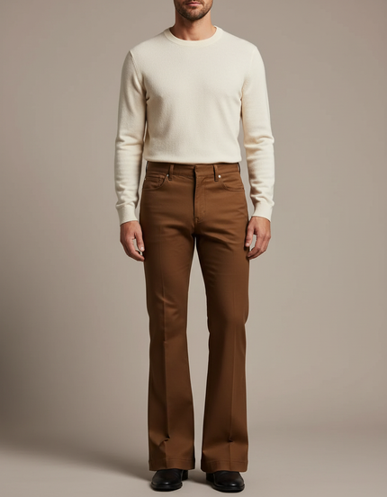 Pantalon Patte D'Éléphant Marron Vintage Décontracté Homme - Gabardine
