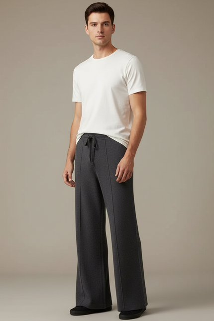 Pantalon Patte D'Éléphant Gris Tricoté Large Décontracté Homme - Maille