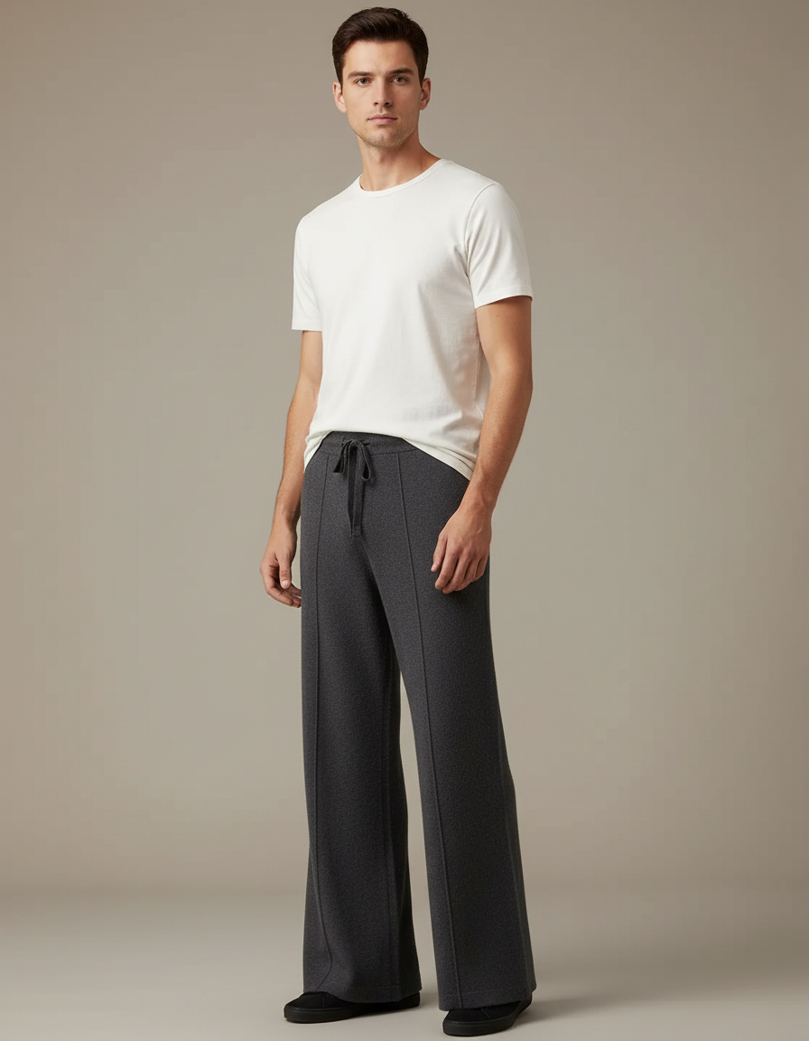 Pantalon Patte D'Éléphant Gris Tricoté Large Décontracté Homme - Maille