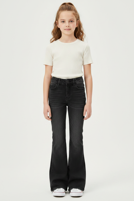 Pantalon Patte D'Éléphant Noir Denim Évasé Taille Haute Fille - Jean