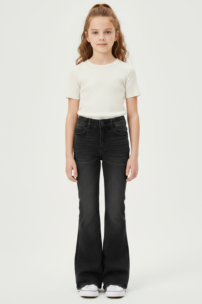 Pantalon Patte D'Éléphant Noir Denim Évasé Taille Haute Fille - Jean