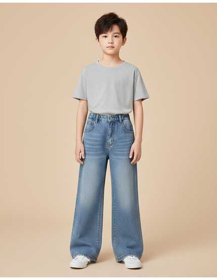 Pantalon Patte D'Éléphant Denim Bleu Ample Garçon Tendance - Jean