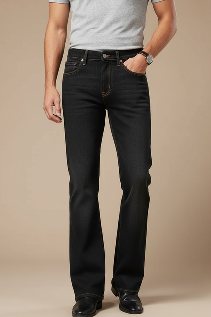 Pantalon Patte D'Éléphant Homme, Jean Noir Classique Décontracté