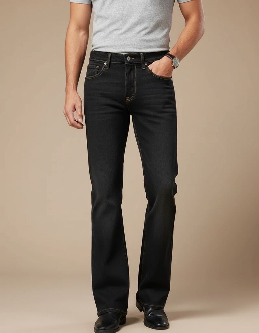 Pantalon Patte D'Éléphant Homme, Jean Noir Classique Décontracté