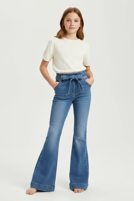 Pantalon Patte D'Éléphant Bleu Denim Évasé Taille Haute - Jean