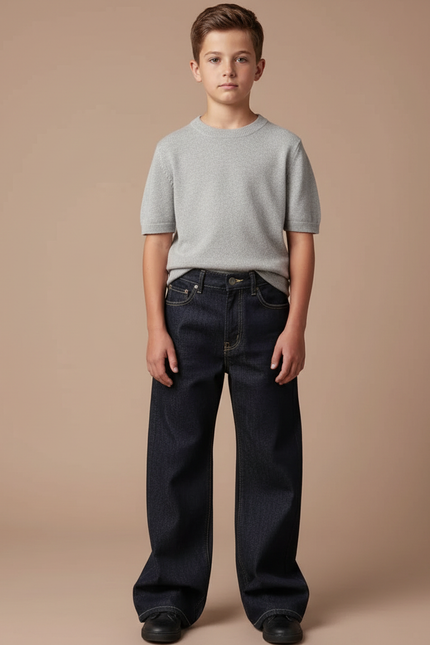 Pantalon Patte D'Éléphant Jean Brut Ample Enfant - Marine