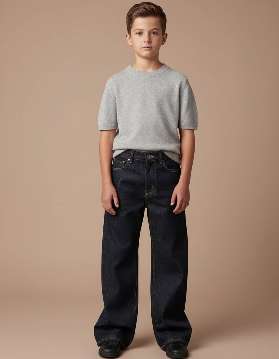 Pantalon Patte D'Éléphant Jean Brut Ample Enfant - Marine