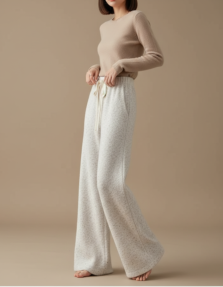 Pantalon Patte D'Éléphant Gris Clair Molletonné Ample Décontracté