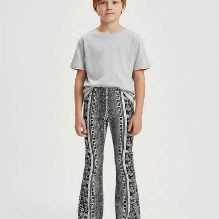Pantalon Patte D'Éléphant Imprimé Paisley Noir Blanc Ajusté - Maille