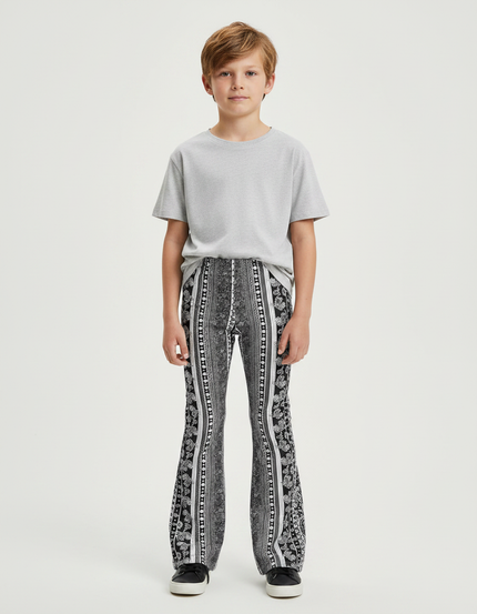Pantalon Patte D'Éléphant Imprimé Paisley Noir Blanc Ajusté - Maille