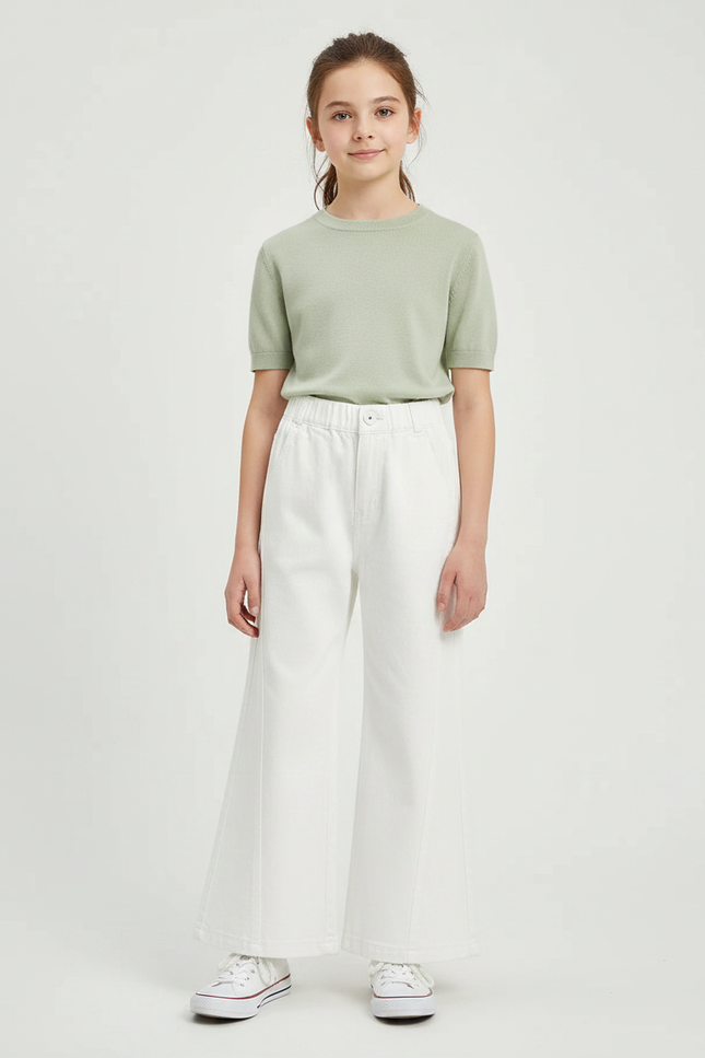 Pantalon Patte D'Éléphant Blanc Coton Ample Droit Enfant